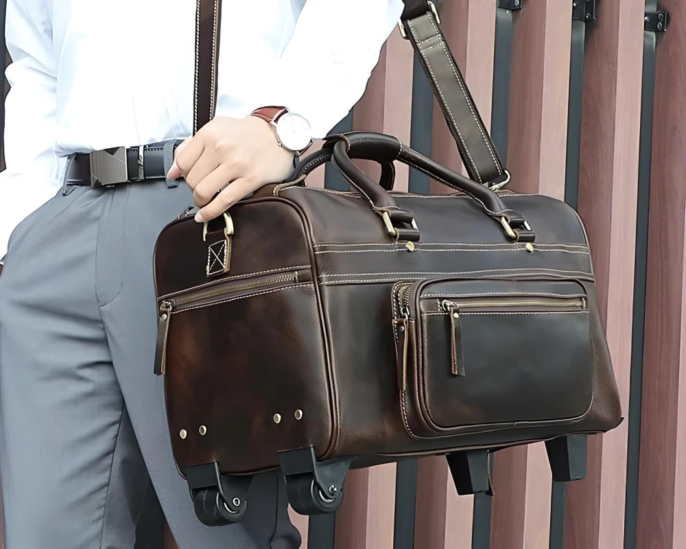 leather carry on bag with wheels